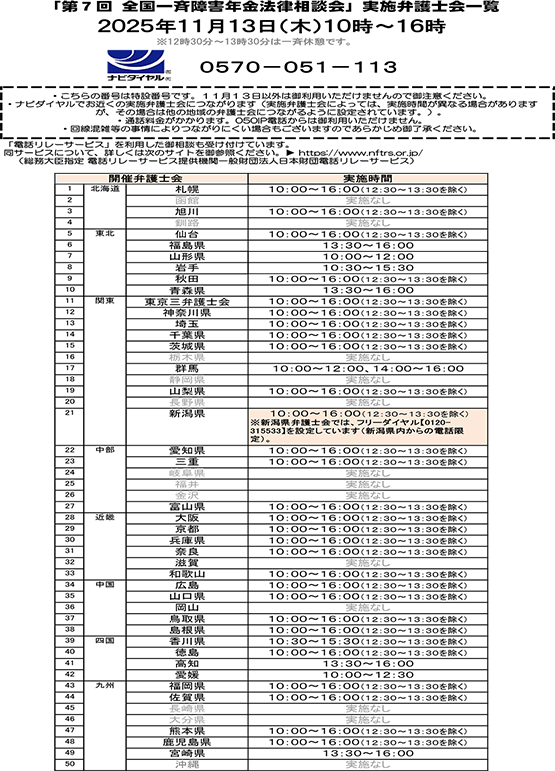「第7回全国一斉障害年金法律相談会」のご案内